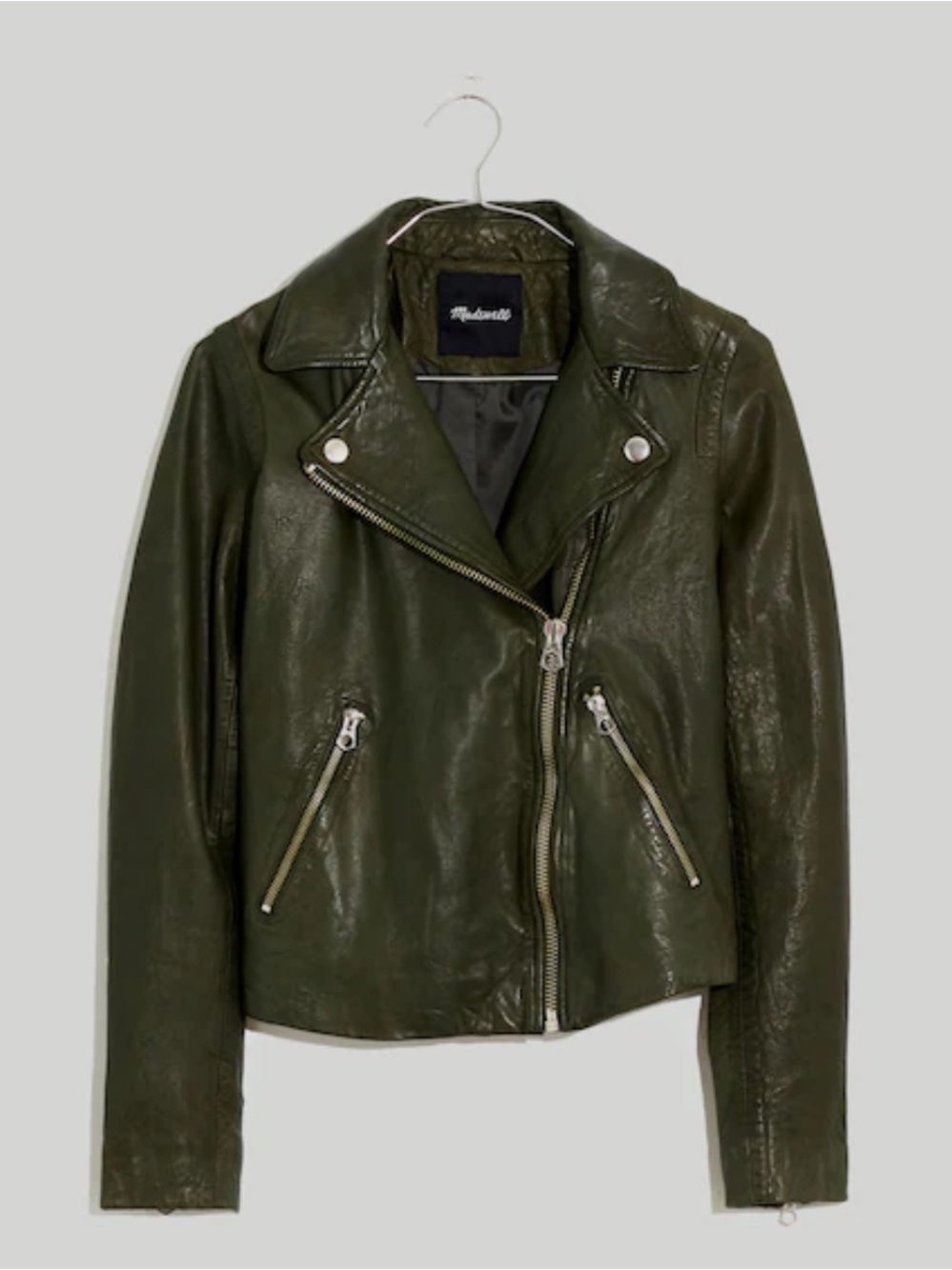 Madewell Washed Leather Motorcycle Jacket in Dark Forest SM